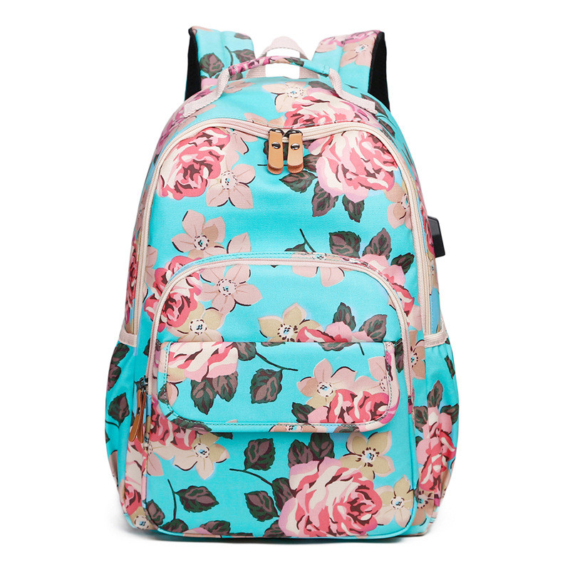 Dark Blue School Backpack Girls Bookbag Daypack Usb Charging Port