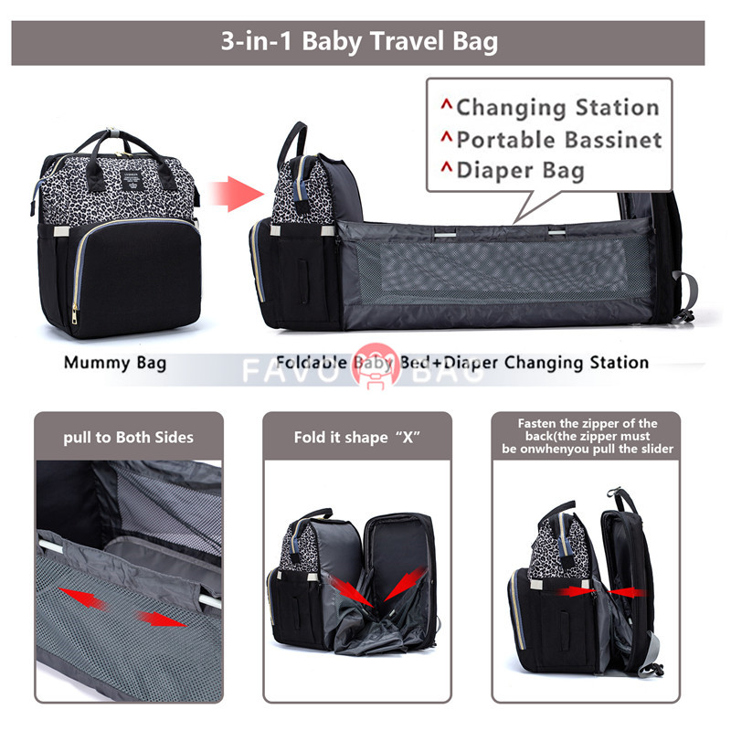 3in1 Diaper Bag Backpack Travel Bassinet Foldable Baby Bag Bed Changing  Station