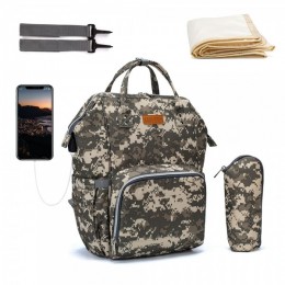 Fashion Camouflage Diaper Bag Backpack Big Mummy Dad Bag Handbag with USB Charging Port