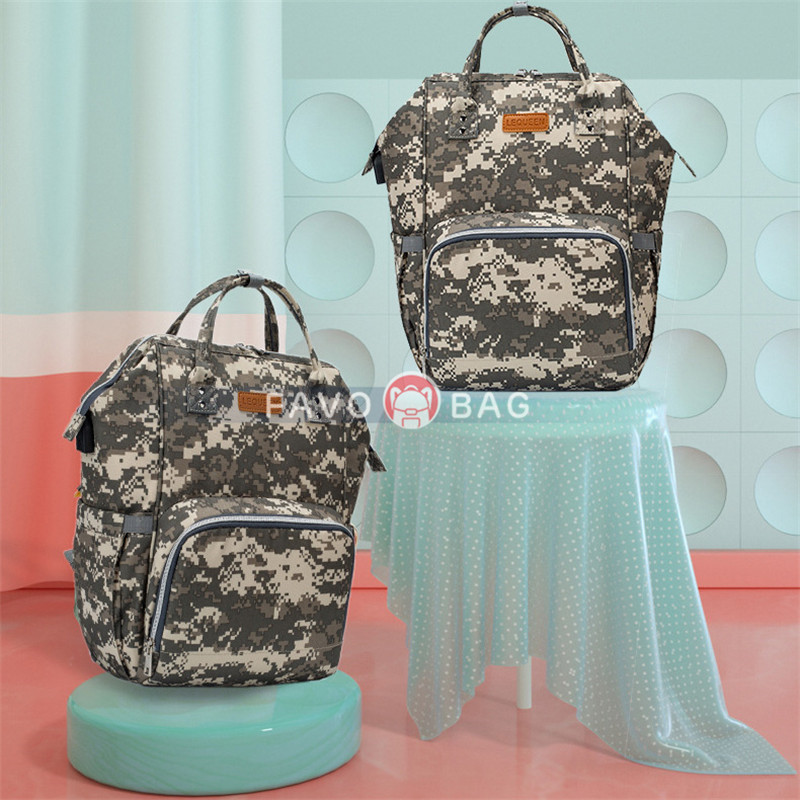 Fashion Camouflage Diaper Bag Backpack Big Mummy Dad Bag Handbag with USB Charging Port