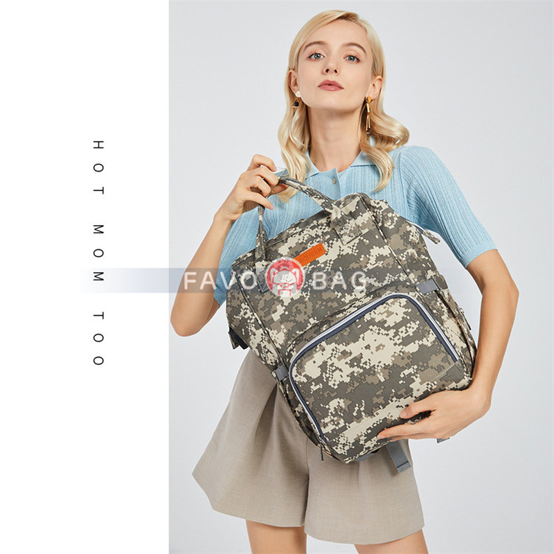 Fashion Camouflage Diaper Bag Backpack Big Mummy Dad Bag Handbag with USB Charging Port