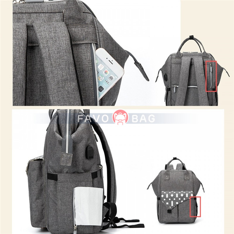 Popular USB Diaper Bag Backpack for Mummy Dad with Stroller Straps Baby Changing Pad Grey/Black/Blue