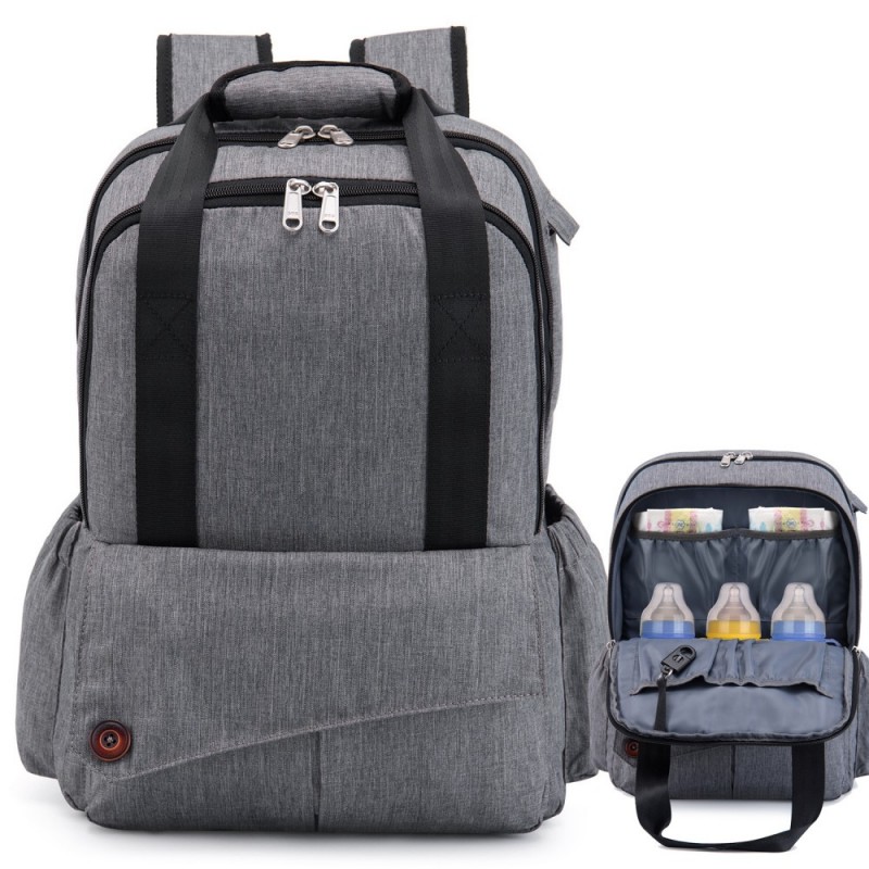 Grey Big Diaper Bag Durable Oxford Nappy Backpack Handbag with Changing Pad