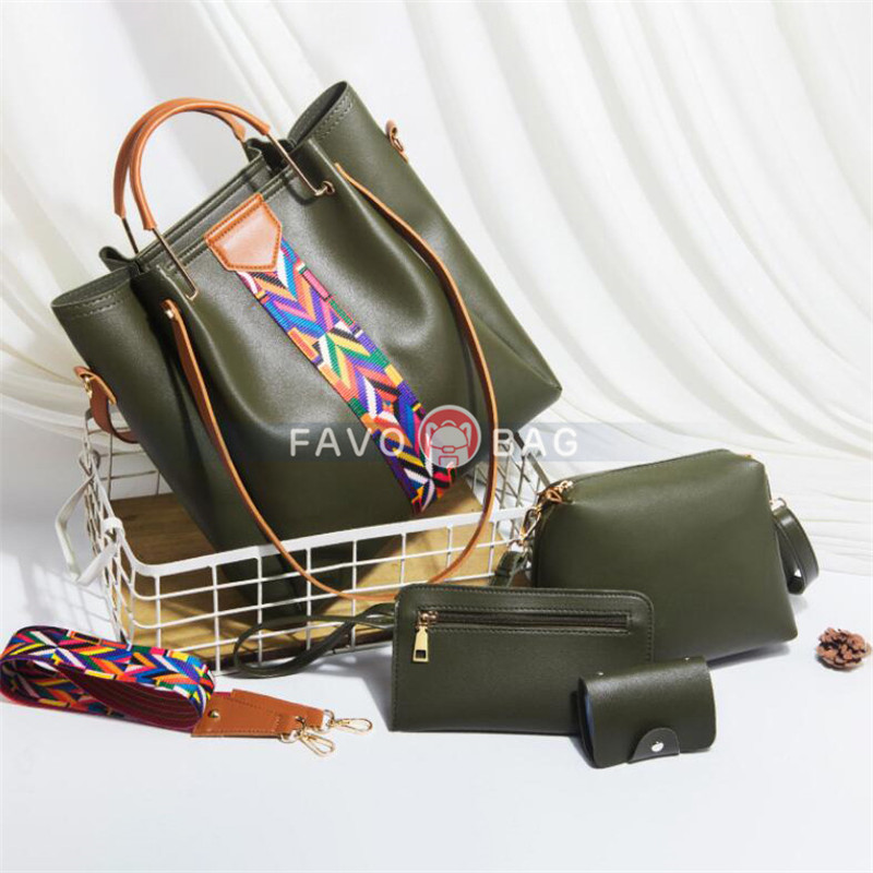 4 Pack Women PU Leather Handbag Set Soft Top Handle Bags Tote Bag Wallet Purse