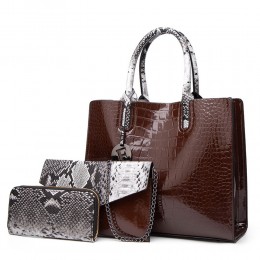 Genuine Leather Handbags for Women Snake Skin Pattern Top-handle Bag Tote Bag Wallet