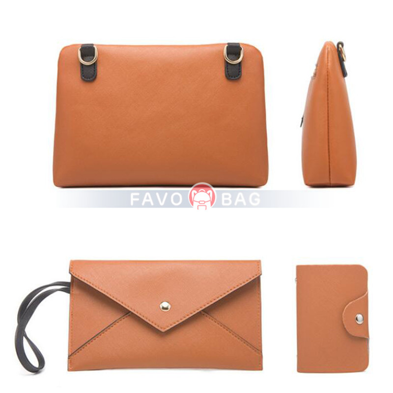 4 Pics Hangbag Set for Women Color Matching Design One Shoulder Bag Crossbody Bag Wallet