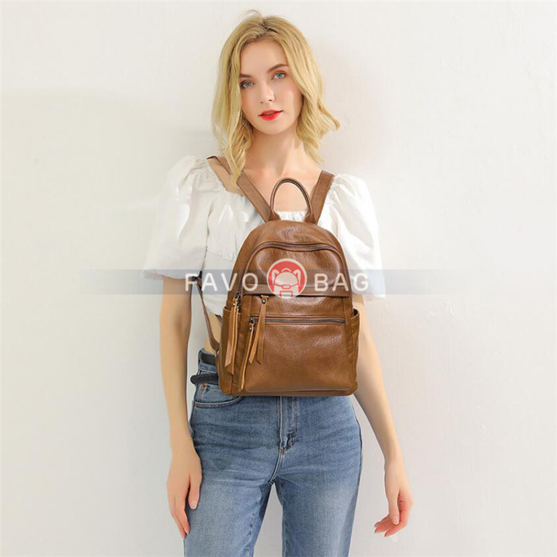 Large Capacity Women PU Leather Backpack Soft Anti-theft Travel Shoulder Bag Handbag