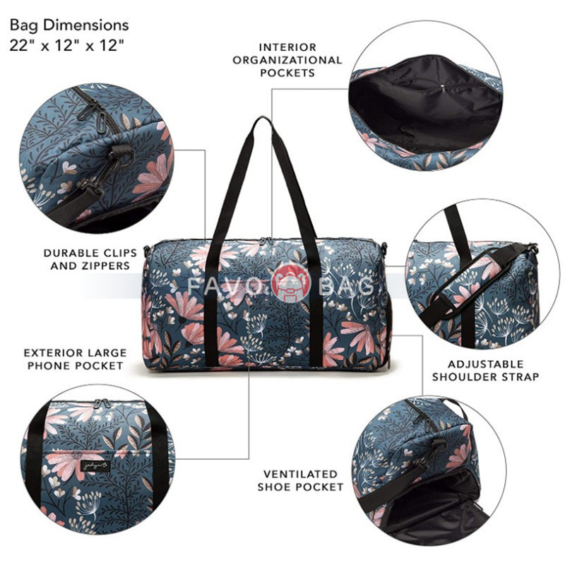 Floral Gym Duffle Bag Backpack 4 ways for Women Waterproof with Shoes Compartment