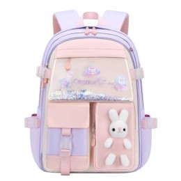 Waterproof Lightweight Portable Colorblock Classic Backpack Cartoon Rabbit Pattern Release Buckle Decor For 1-3 Grade Perfect For Outdoors Travel & Back To School