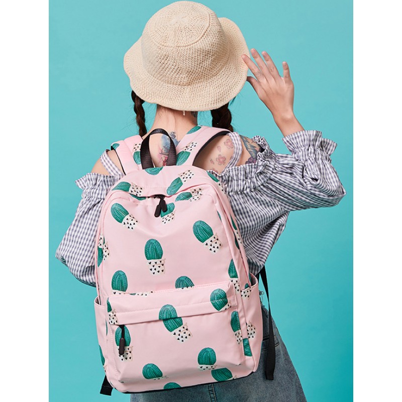Cactus Print Girls Backpack Junior High School Bag Large Capacity Casual Backpack