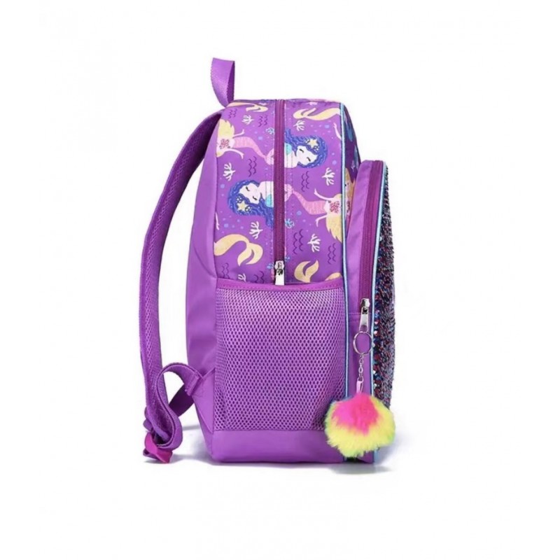 3PCS Kids Backpacks for Girls 16" Little Kid Mermaid Sequin Preschool School Bookbag and Lunch Box